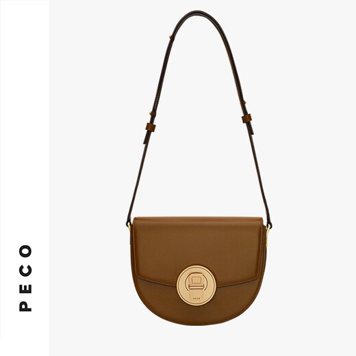 PECO【难哄同款】866真皮复古斜挎半圆马鞍包单肩质感小众送女友礼物 拉菲红头层手搓纹牛皮 现货