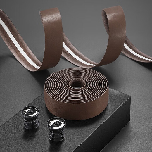 WestBiking road handlebars with genuine leather handlebars, retro cowhide straps, bicycle handlebar wrap, black