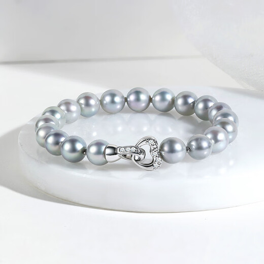 Tahiti Akoya seawater pearl bracelet, gray and blue toned hemp bracelet for your girlfriend, Baroque Xiaoxia/sendo hemp bracelet 8-8.5mm