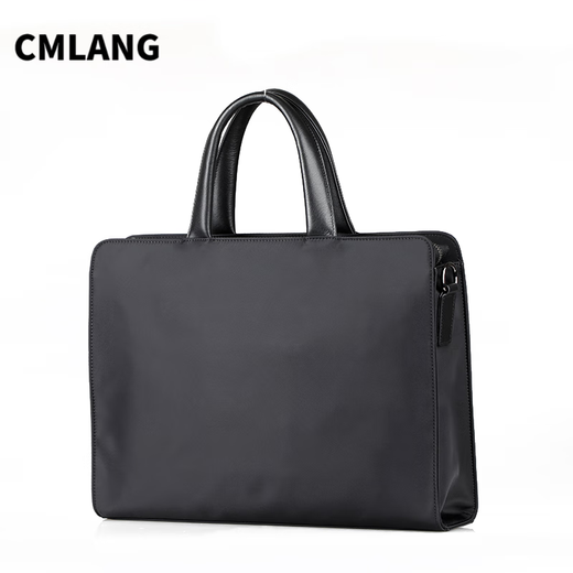 Cmlang Briefcase Men's Business Handbag Men's Canvas Casual Large Capacity Oxford Cloth Computer File Bag Handbag Black No Straps on the Back