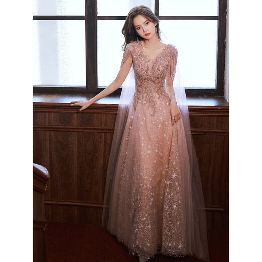 Remtin evening dress 2024 new light luxury niche high-end heavy industry banquet temperament celebrity fairy sense host female picture color 3XL