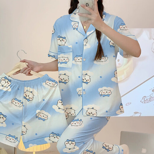 
Pajamas for women, three-piece set chiikawa summer short-sleeved loose casual and cute little eight-sleeved home clothes for outdoor wear KK14116 XL [recommended 120-135 Jin [Jin equals 0.5 kg]]