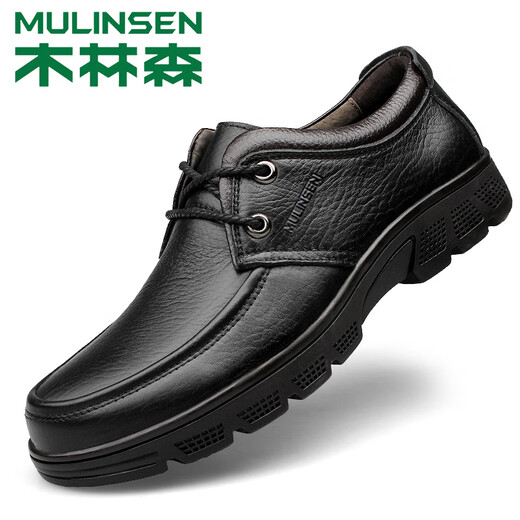 木林森（MULINSEN）皮鞋男真皮头层牛皮秋冬季中年爸爸鞋商务休闲鞋软底一脚蹬中年人 DY-CS1502棕色系带加绒 39