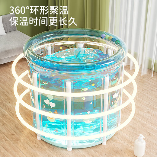 奔麦婴儿游泳桶可折叠洗澡盆新生儿童洗澡桶家用宝宝充气游泳池浴缸 【透明可视】游泳桶-宽75*75