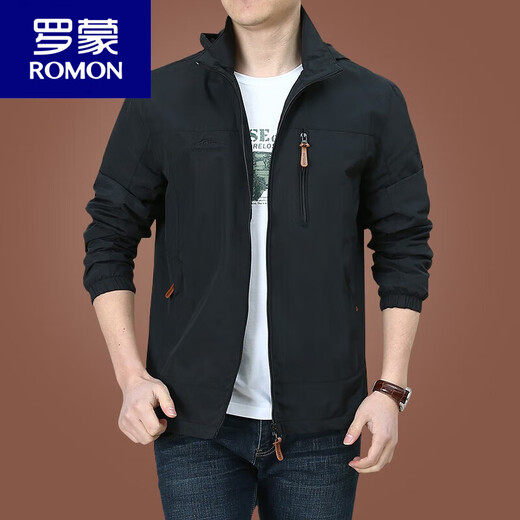 Romon (Romon) Chaqueta Chaqueta Men's Spring y Autumn Autumn American Windbreak Breakbreaker Windbreaker Men's Autumn Sports Jacket Blue oscuro 9898 Estilo más Velvet L