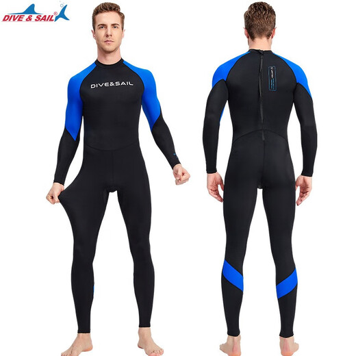 DIVE&SAIL new wetsuit men's one-piece long-sleeved full body sun protection quick-drying waterproof female swimsuit surfing and snorkeling swimsuit black M