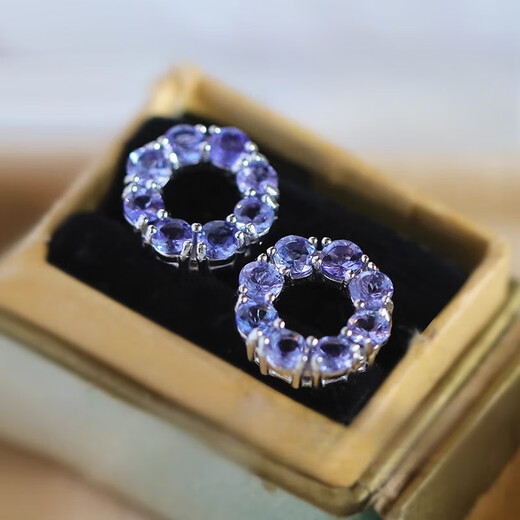 Fat Donglai's same style tanzanite natural l natural santan stone earrings women's 925 silver amethyst colorful earrings natural tanzanite amethyst A earrings