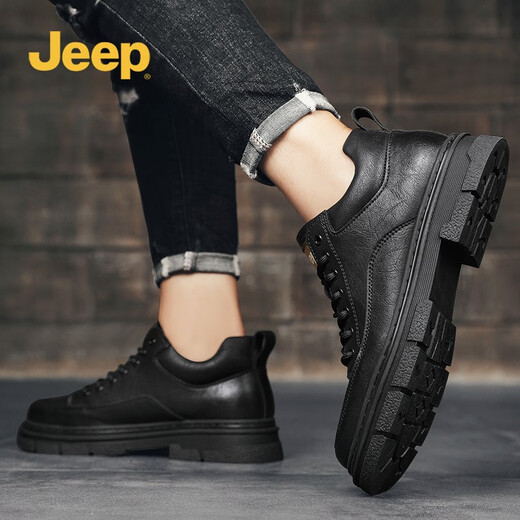 Jeep Herrenschuhe, niedrige Top-Martin-Stiefel 2024 Neuer Winter Britisch-Trendgeschäft Casual Herren dicker Lederschuhe schwarz 41