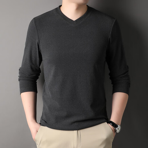 XIAOBAI T2024 Herbst neuer Männer V-Ausschnitt doppelseitig Fleece Longärmedose Basis-Männer lässig T-Shirt KF87/1518 Weiß L.