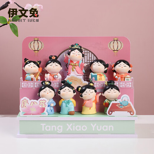 THE RABBIT IVEN Guochao Tang Xiaoyuan Ornaments Blind Box Figures Xi'an Souvenirs Cultural and Creative Gifts Birthday Gifts Women's Office Ornaments Tang Bayi Blind Boxes Full Box of 8 + Display Stand + Gift Bag
