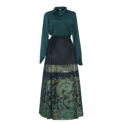 
Wen Yingyan improved Hanfu in autumn and winter adult women's gold horse face skirt Shanglong new Chinese stand-up collar regular plush top set 9734 Shanglong black gold horse face skirt 4XL