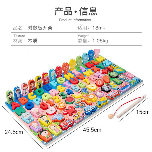 9合1配对板婴幼儿蒙氏早教益智玩具2-3岁宝宝积木拼图数字形状认知智力儿童开发一周岁男女小孩生日礼物 9合1人物对数板【九种玩法】