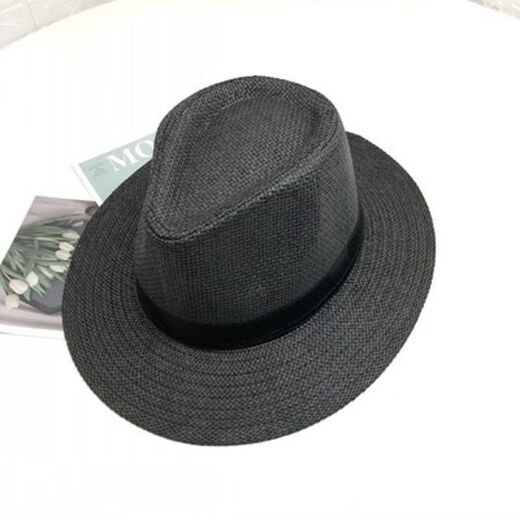 SKONWAT纸草大平檐礼帽中老年人夏季防晒遮阳帽巴拿马草帽男士户外太阳帽 卡其色 均码