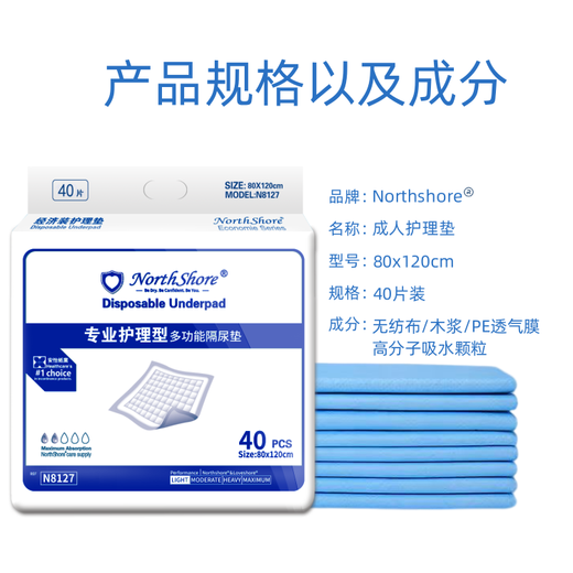 NORTHSHORE adult care pad for the elderly disposable diaper pad baby maternity puerperal pad extra large 40 pieces 80x120cm