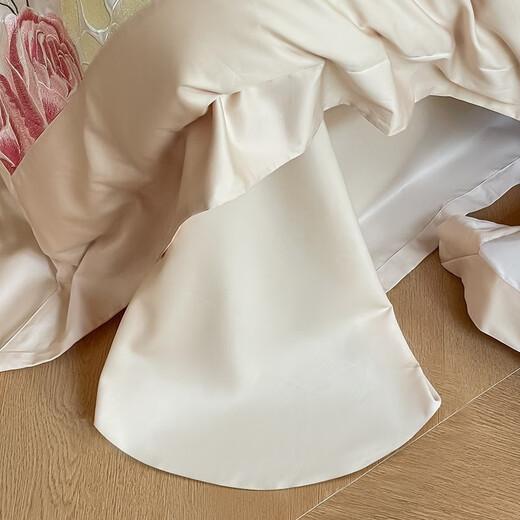Arctic velvet (Bejirog) 100 long velvet cotton four-piece set full cotton embroidered quilt cover bed sheet double pure cotton quilt cover bedding style slightly drunk rose - elegant white 1.5m (5 feet) bed sheet four-piece set