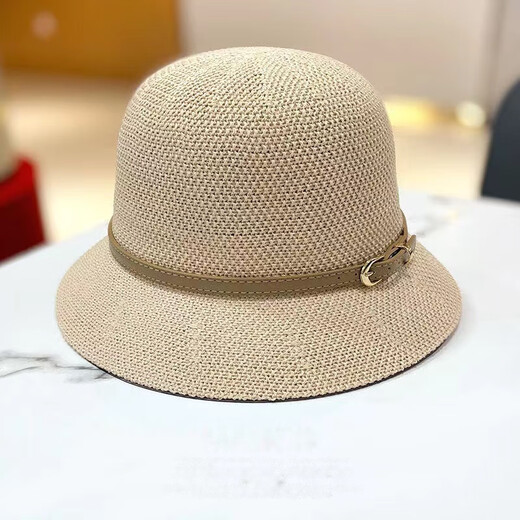 Guiqi sun hat women's spring and summer fisherman's hat foldable fashionable youthful sun hat woven straw hat leather buckle top hat [off-white]