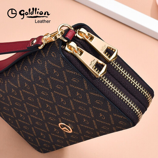 Jinlilai Damenhandtasche 2025 Neuer Modetrend gedruckt Double Reißverschluss Kupplungsbeutel Multifunktional High-End-Mobiltelefon mit großer Kapazität [Brown Double Reißverschluss] Offizielle echte gefälschte und zehn Bußgelder