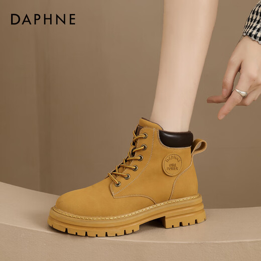 Daphne botas Martin de suela gruesa para mujeres en primavera y otoño 2023 botas de trabajo retro amarillo 38