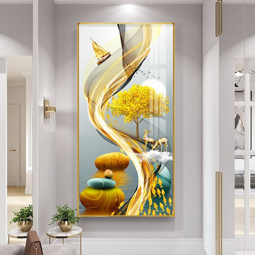 Xiaolulin Veranda Dekorative Gemälde moderne einfache vertikale Version abstrakter Hängsmalerei Sofa Hintergrund Wandmaler Korridor Kristallporzellanmalerei 3-Lulu Gaosgeng 11154 Stoffmalerei 90*180 Schwarzer Rahmen