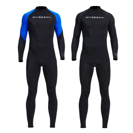 DIVE&SAIL new wetsuit men's one-piece long-sleeved full body sun protection quick-drying waterproof female swimsuit surfing and snorkeling swimsuit black M
