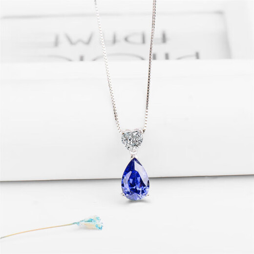 Miyan sapphire necklace 925 silver heart-shaped water drop gemstone necklace clavicle chain women's tanzanite sapphire pendant 925 sterling silver 925 sterling silver platinum-plated pendant free 925 silver