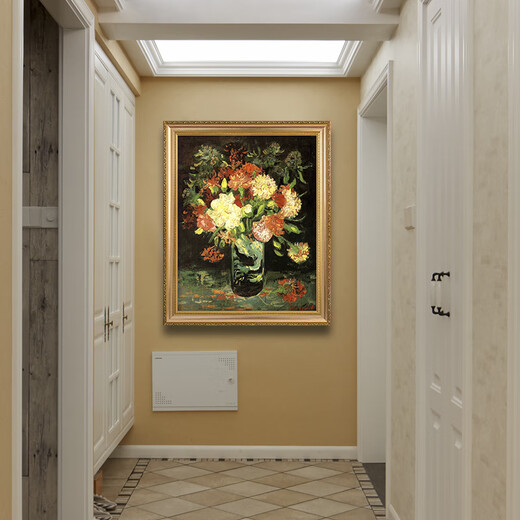 帝旗梵高世界名画 康乃馨 临摹凡高手绘油画客厅玄关餐厅卧室装饰画 692金实木框 90X120