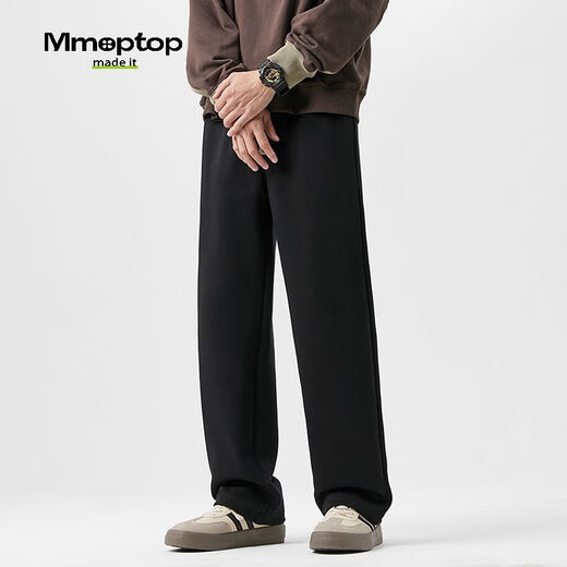 MMOPTOP Japanese casual pants men's autumn and winter simple loose straight wide-leg sports trousers K006 black L