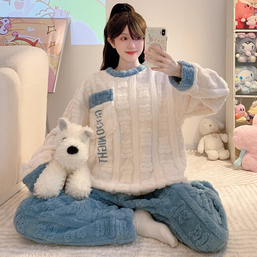 XiANGYAXIN CORALAL VELVET PYJAMAS für Frauen im Herbst und Winter verdickt und plüsch 2024 neues Modell plus Größe Fett MM Flanell Home Clothing Y6629 Khaki Bär L Größe 100-120jin [Jin gleich 0,5 kg]