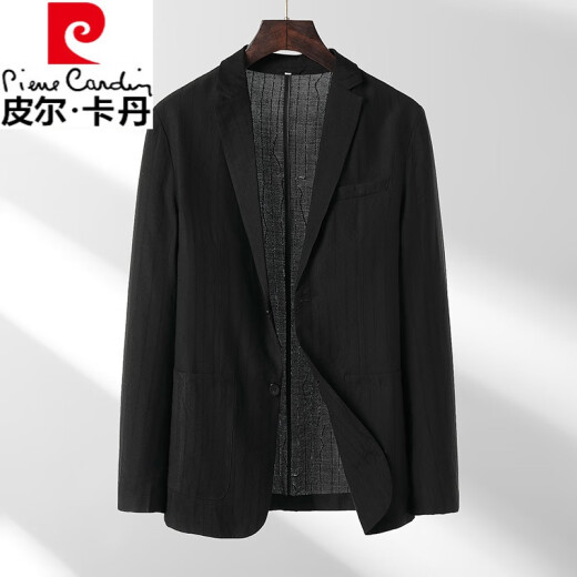 皮尔卡丹天丝西服男夏季薄款商务休闲西装防晒超轻薄新款黑色单西外套 黑色 175/50