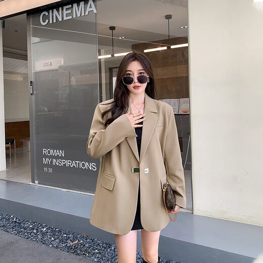 AEMAPEoversize suit jacket for women 2025 new Korean version loose casual spring and autumn suit for women design niche black L -110-125Jin Jin is equal to 0.5 kg