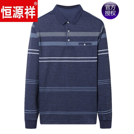 恒源祥品牌高档男装 纯棉长袖T恤男春秋打底衫T恤中老年爸爸装翻领真口袋上衣 9902绿色 170/L【体重125-140斤】