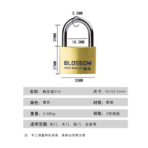 Plum Blossom Copper Calcose étanche et anti-RUST LOCK DORROYAGE DORROPT LORCE PORTE LORCE ANTIFILLER LOCK 35 mm (074)