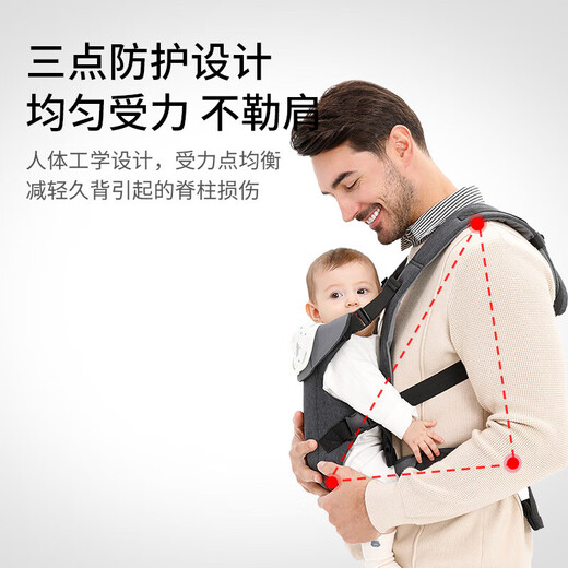 奥蒙威婴儿背带抱娃神器外出简易前抱式背娃解放双手前后两用 浅灰色