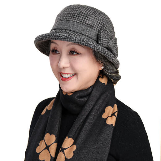 千姿娇媚（QIANZIJIAOMEI）中老年帽子女秋冬季妈妈休闲渔夫帽毛呢礼帽加厚奶奶老人 酒红色 均码 56-58