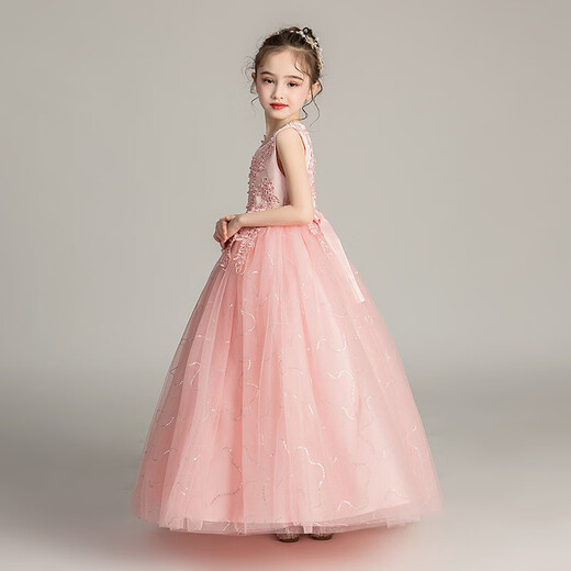 Dev Ake Vestido para niños Girl Falda Princesa Falda Anfitrión de piano de alta gama Vestido de noche Vestido de noche Boda de verano Big Boy BX683 Rosa sin mangas largas 160 (recomendado 71-85 Jin [Jin iguala 0.5 kg])