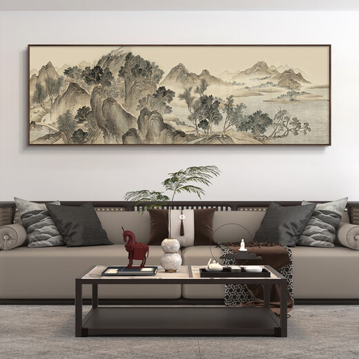 Renzhai Lake and Mountain Warmth in Spring picture hanging painting New Chinese style living room sofa backing mural tea room background wall banner ink Chinese painting frame A- Lake and Mountain Warmth in Spring picture 1 210x70cm (outer frame size) walnut color aluminum alloy frame + crystal porcelain surface