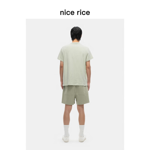 
nice rice, new spring and summer 385G all-cotton double yarn straight casual short hoodies NGX12046 gray-green (385G) S