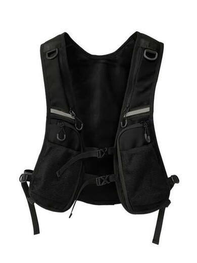 Running vest bag, trendy, dark, functional style, tactical workwear vest bag, reflective, lightweight, cycling and running, black, one size fits all
