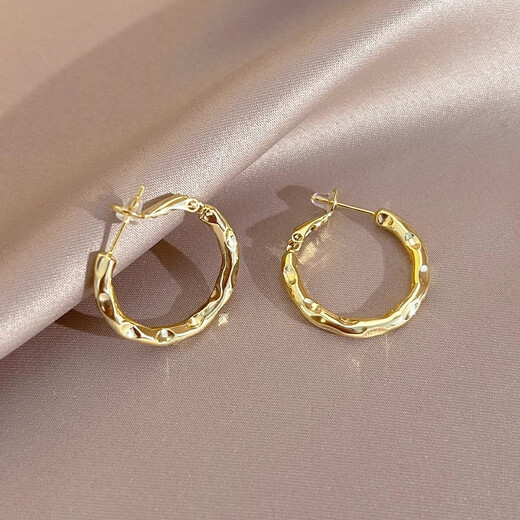 LANSILL Cold Style Gold Pigment Hoop Earrings High-end Niche Earrings 2025 New Temperament Hoop Earrings Fashionable and Versatile E3755 Cold Style Hoop Earrings