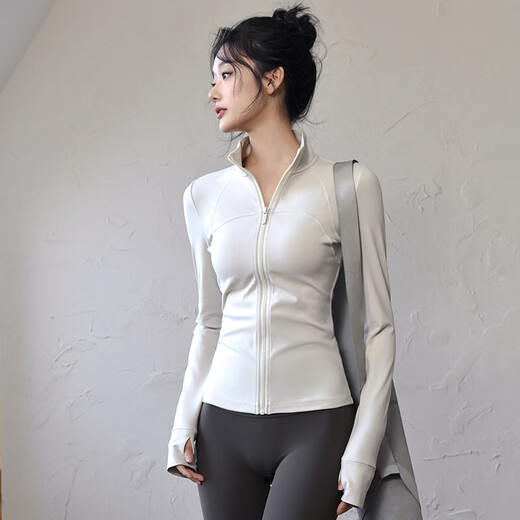LUGELI YOGA-Kleidung für Frauen im Frühling, Herbst und Winter Langschläre hohe elastische, schnelle trocknende atmungsaktive Sportjacke BH Fitness Kleidung eng schlanker oberer dreiteiliger Set M-Größe [90-110jin [Jin entspricht 0,5 kg]]