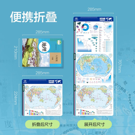 Enhanced version of visual desktop geography knowledge world map world terrain desktop schoolbag version student-specific geography learning historical chronology