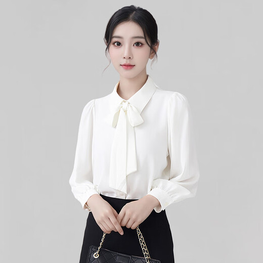 Troman 1-shirt 2-wear no-iron removable bow white shirt women's long-sleeved professional wear formal top interview shirt