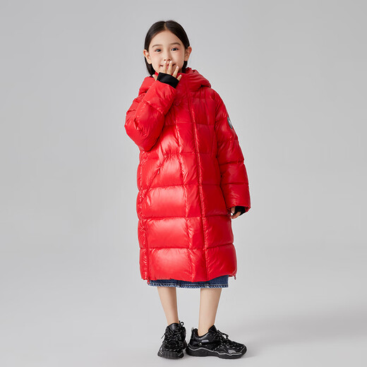 Qianrenggang (CHERICOM) shiny new winter children's down jacket waterproof and washable thickened warm knee-length jacket Y299866Y Vibrant Red 88104 120