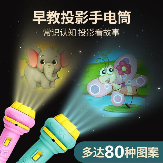 Fan da Sen Kinderprojektion Taschenlampe Spielzeug Baby früh Bildung Luminöses Muster Baby Alphabetisierung Kindergarten Baby überreden Artefakt Blau + Pink + 96 Muster