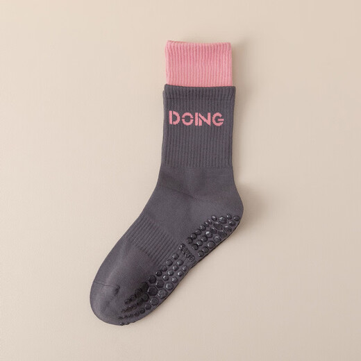 LULUUVTTOH silicone anti-slip yoga socks for women, color-blocked mid-calf socks, pure cotton, indoor fitness, Pilates, calf-high, sports and leisure socks, gray, no Specifications