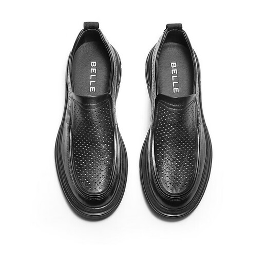 Belle Foot Lazy Shoes Herren Kuhläsesandleder geschlagen atmungsaktives Geschäft Casual Leder Schuhe A1449BM4 Schwarz 42