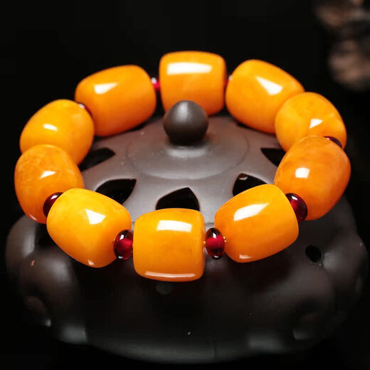 KOSK Men's Beeswax Bracelet Polish Chicken Fat Yellow Amber Bracelet Women's Bucket Beads Style 11 (Men's and Women's Buddhist Beads) Bead Size