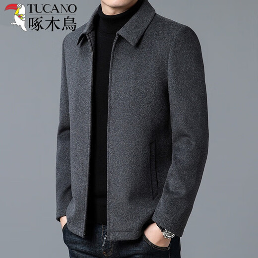 Specht Big Markenqualität Wollmantel Herrener Herbst und Winter verdickte Revers im mittleren Alter im mittleren Alter, der Wolljacke grau 175/l