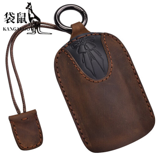 袋鼠（KANGAROO）通用手工创意汽车真皮钥匙包个性复古做旧汽车钥匙套男女通用款 通用【棕色】