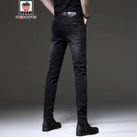 AEMAPE/American Apple Spring and Autumn High-end Jeans Men's Middle-aged Korean Style Business Casual Small Feet Pants Men's Elastic 1049 Gray 28 [Suggested 90-100Jin [Jin equals 0.5 kg]]